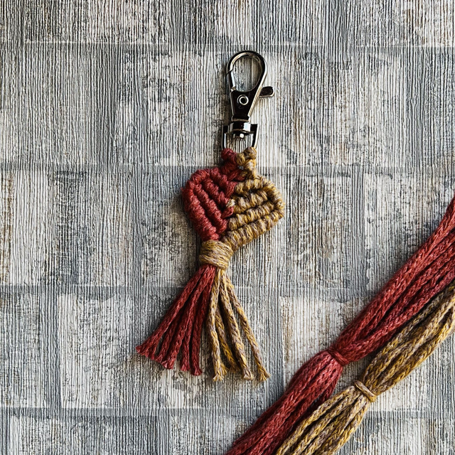 Macrame Bonded Heart Keychain Apple &amp; Corn