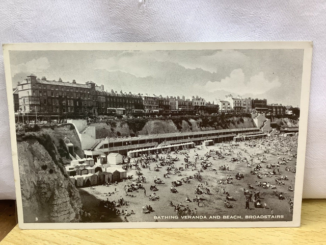 Broadstairs, Bathing Veranda and Beach, Kent, Posted 1955 unbranded postcard. Our Ref No. R571 £2.25