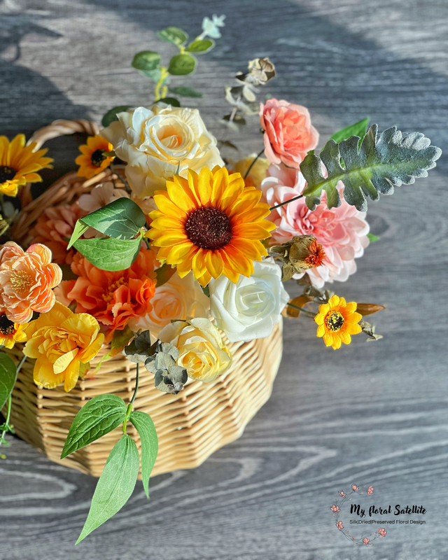 Pre-order | Sunny Meadow Wall Hanging Basket | Sunflower Rustic Floral Arrangement