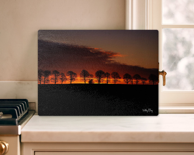 "Tree Line at Sunrise" Glass Worktop Saver  