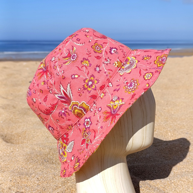 Chapeau d&#039;été - corail réversible jaune