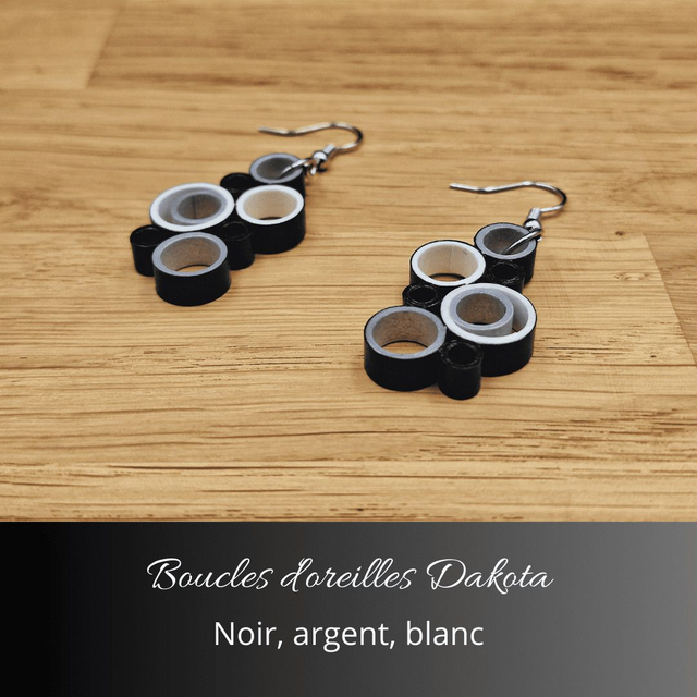 Boucles d&#039;oreilles Dakota - Noir, argent, blanc