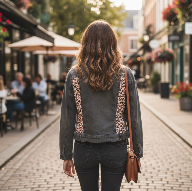 Veste en jeans léopard taille 38