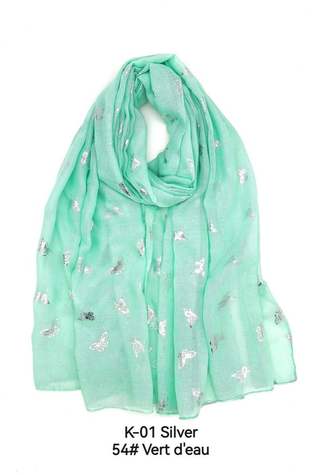 *FOULARD VERT PAPILLONS 
