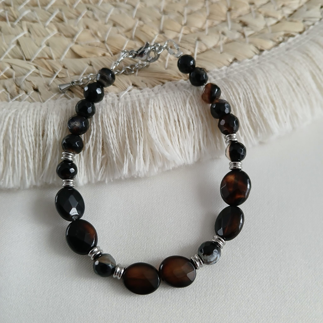 Dames armband Agaat – verstelbaar met verlengketting – RVS (1.321)