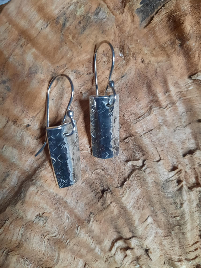 Solid Argentium patterned rectangular earrings