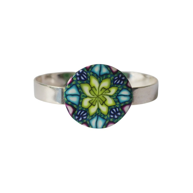Bracelet jonc bohème mandala vert jaune
