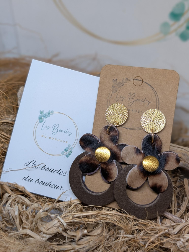 Boucles d&#039;oreilles Baby Marguerite léopard marron mo438