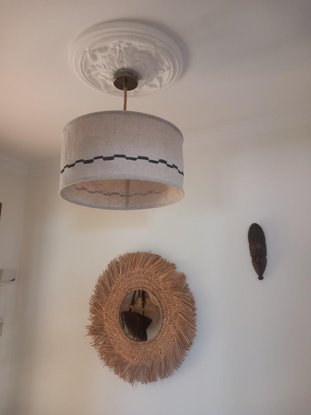 Abat-jour plafonnier en chanvre peint à la main , suspension diamètre 45 cm × 22 cm