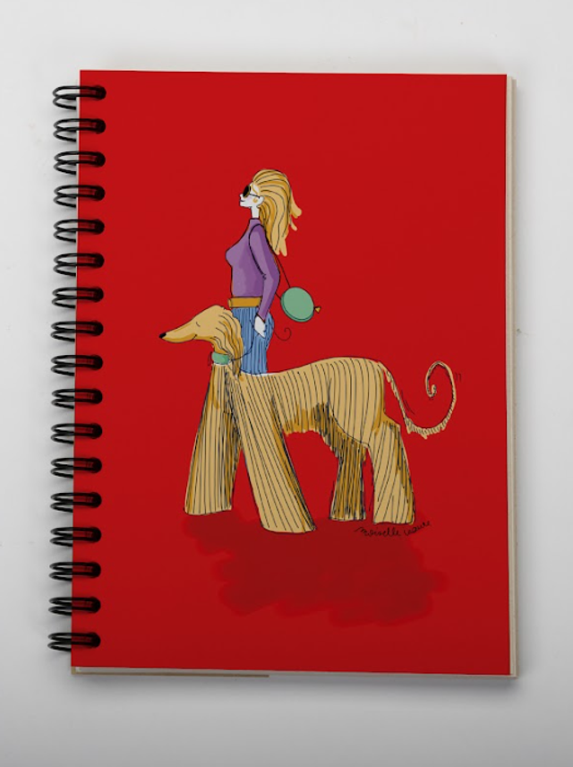 Carnet A6 de la marque Pepeuf portant une illustration faite par Moiselle Isaure appelée "Chien fond rouge"