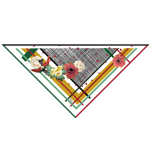 Foulard Châle Mésange et Rayures - Laine, Soie et Cachemire - Rouge Noir