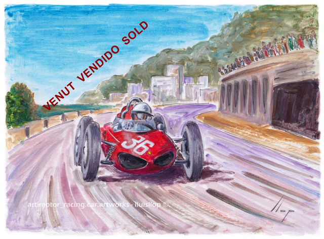 Artimotor onpaper acrílicos 23x31 - 1961 GP Monaco Ferrari 156 Richie Ginther