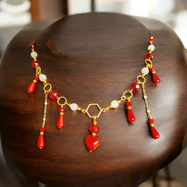 Collier gouttes et cœur en acier inoxydable – création artisanale Les Perles de la Fantaisie.