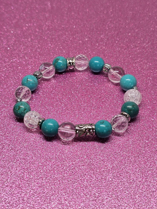 Bracelet Turquoise de Chine et Cristal de roche en 1 cm