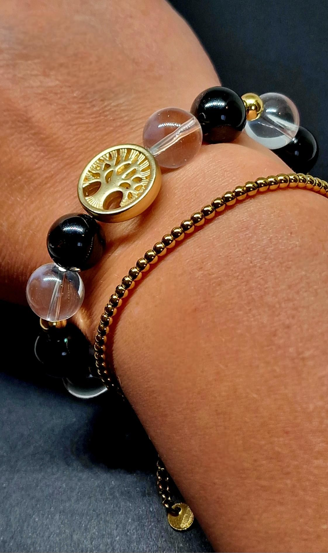 Bracelet Tourmaline noire et Cristal de roche XL en 1,2 cm