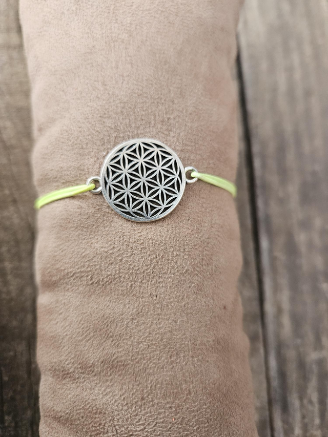 Bracelet fleur de vie élastique jaune vert
