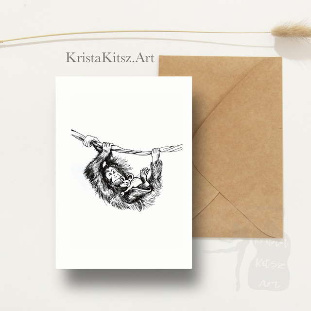 Gevouwen Ansichtkaart Aapje en Muis vriendjes, inclusief enveloppe   