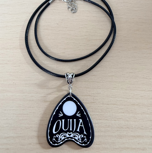 Ouija planchette necklace 17”-19” black cord 