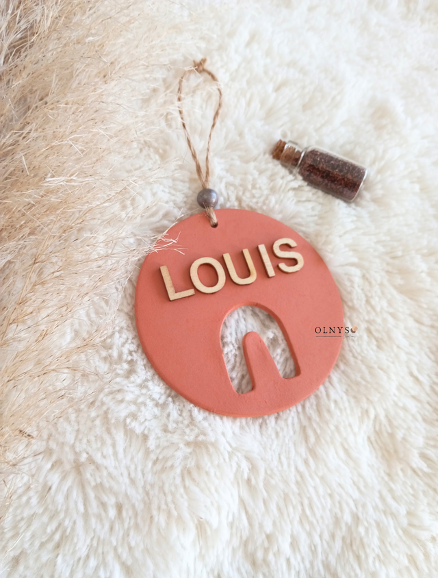 Décoration en argile terracotta avec forme arc-en-ciel (prénom personnalisable)