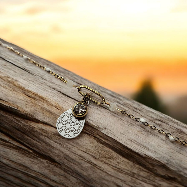 Bracelet acier inoxydable et strass blanc et doré