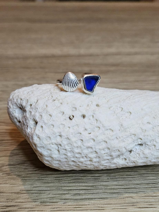 Clam shell and royal blue Sea Glass