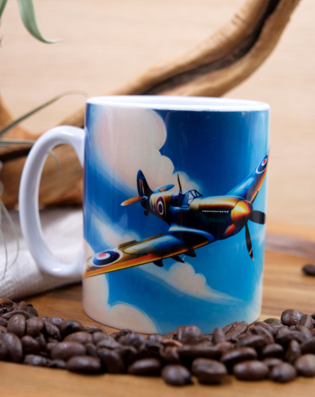 Mug: Vintage Plane Against Clear Blue Sky Design
