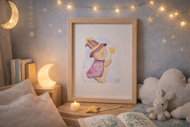 Lapin magicien - Aquarelle originale 18x24 cm