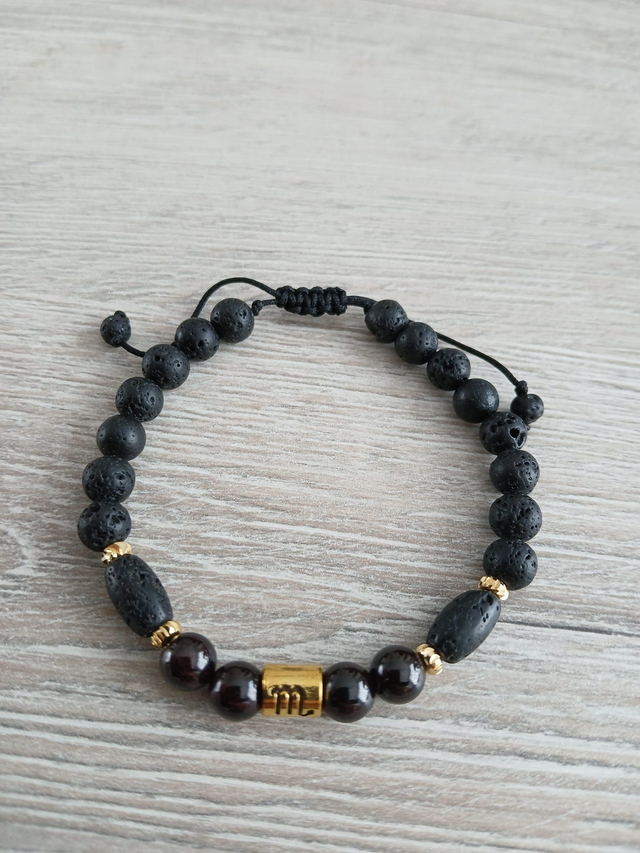 Sterrenbeeld armband Schorpioen - Granaat &amp; Lavasteen - verstelbaar (7.030)