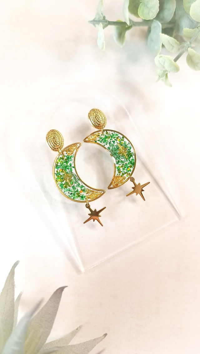 LUNÖÖ - Vert Monstera - Boucles d&#039;oreilles