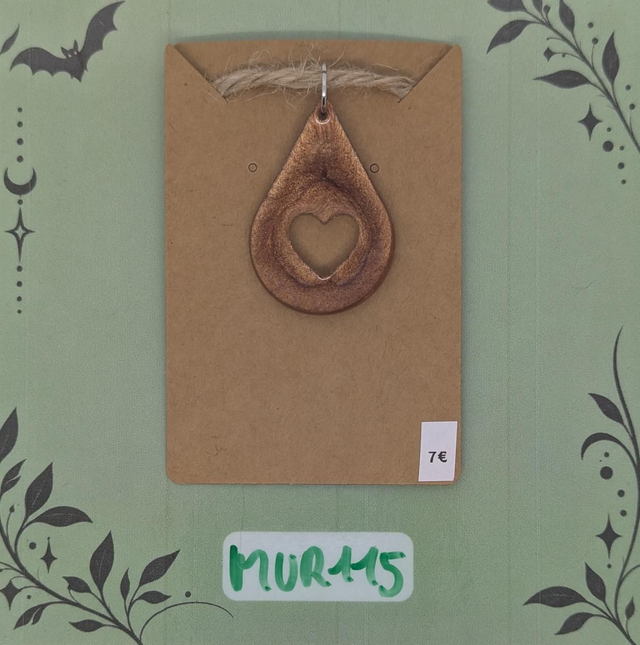 MUR115 Pendentif Goutte Cuivrée avec Coeur