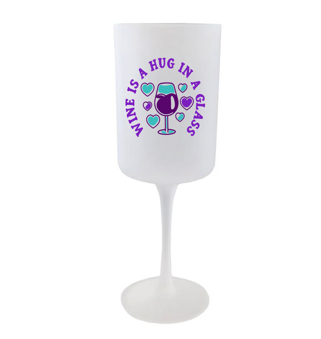Wine Glass - Wine is a hug in a glass - 275ml Red Wine Goblet - Frosted 