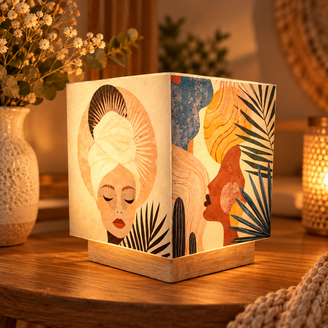 Lampe d'ambiance en cire 12x12cm- "Visages"
