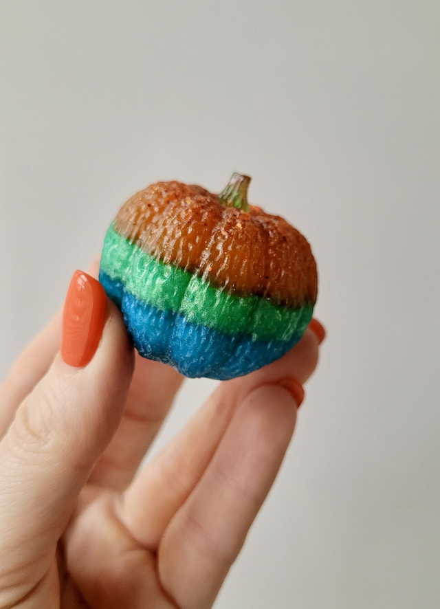 Orange, Blue and Green Glitter Striped Pumpkin - Medium
