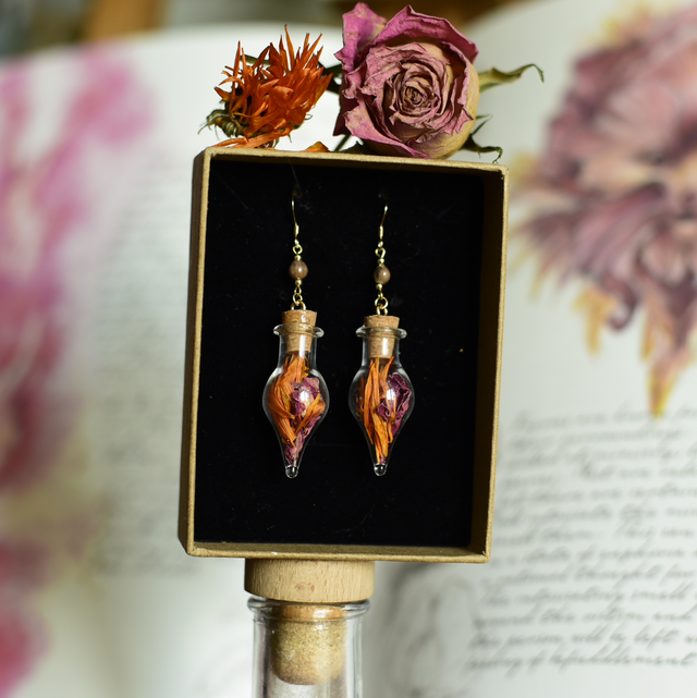 boucles d’oreilles fioles gold rose &amp; calendula