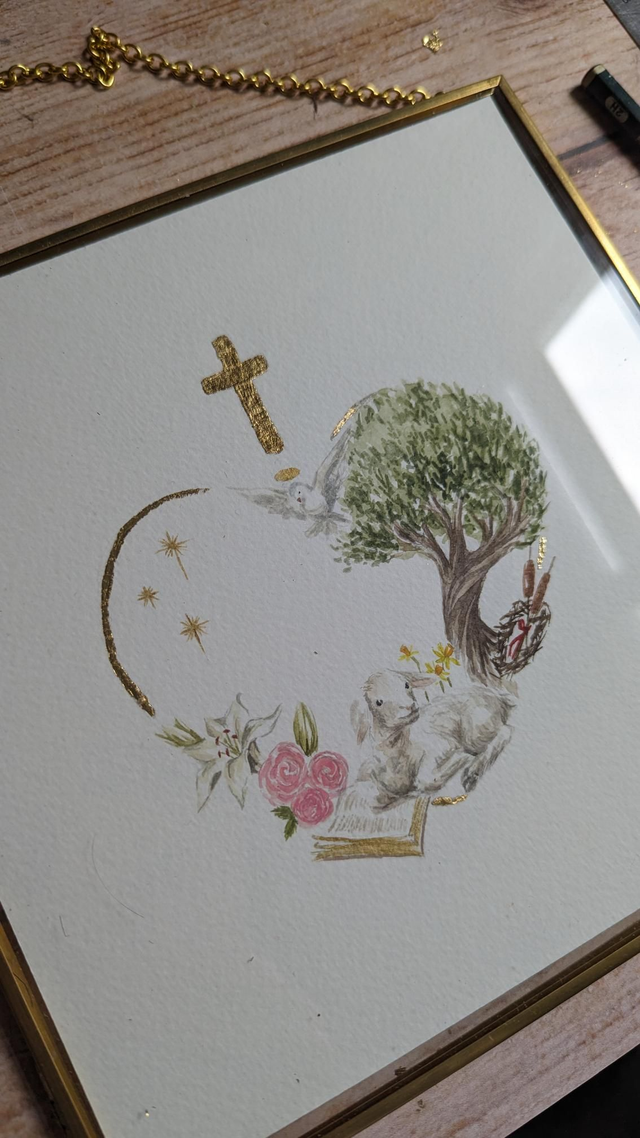 Coeur Credo aquarelle originale encadrée