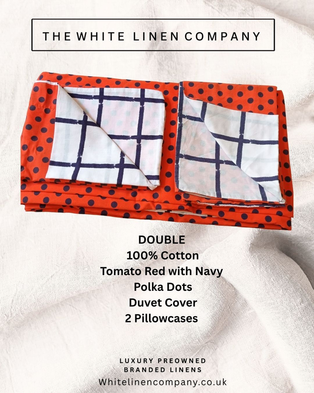Groovy TOMATO RED with Navy Polka Dot100% Cotton Single Duvet Cover 2 Pillowcase