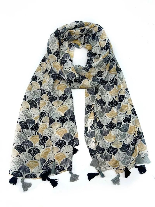 Grand Foulard imprimé noir LN13   - Marque LINETA