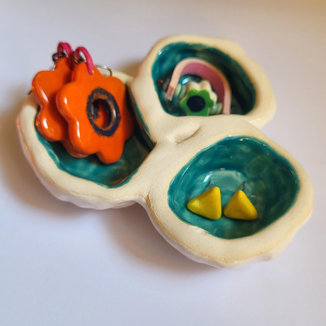 Multi Pocket Trinket Dish - 3 Pocket, Turquoise