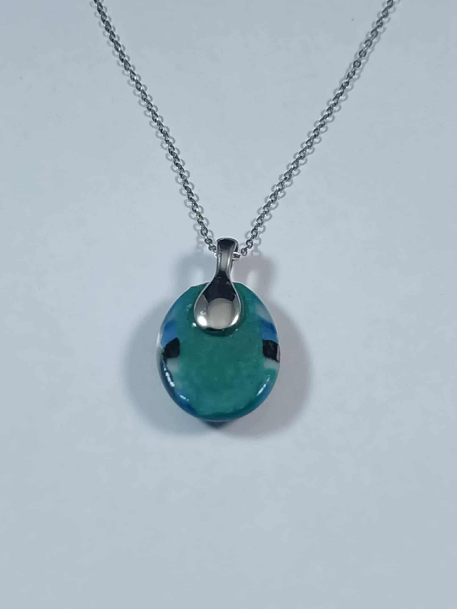 Collier Verre Fusing - Verre Dichroïque bleu-vert
