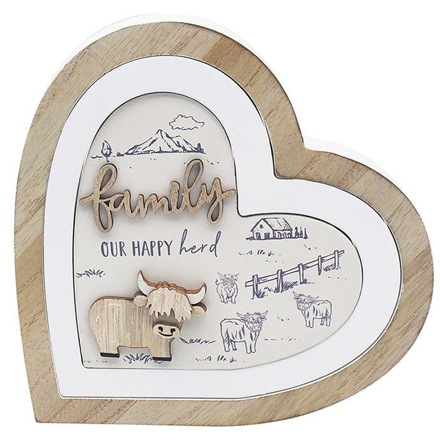 Highland Cow 3D Wooden Heart Plaque Home Family Friends 