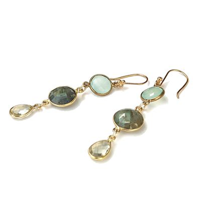 Vergulde oorbellen met chalcedoon, labradoriet en quartz