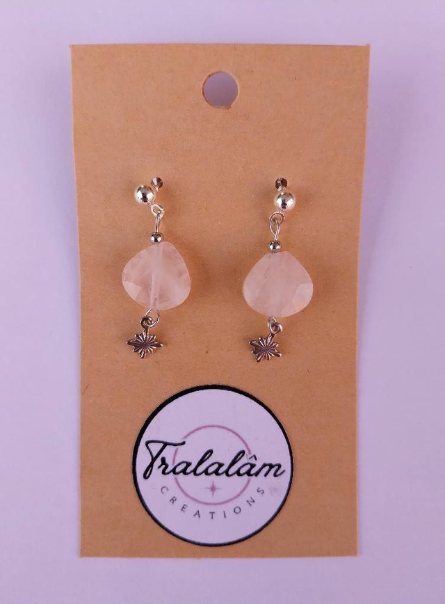 ✨ Boucles d&#039;oreilles argentées &quot;Les Jolies Pierres&quot; Quartz Rose ✨  