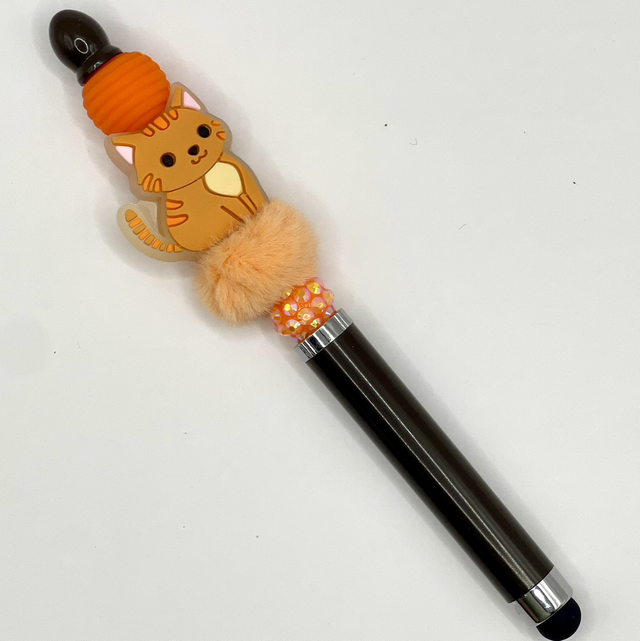 S66 - Stylo à perles chat orange