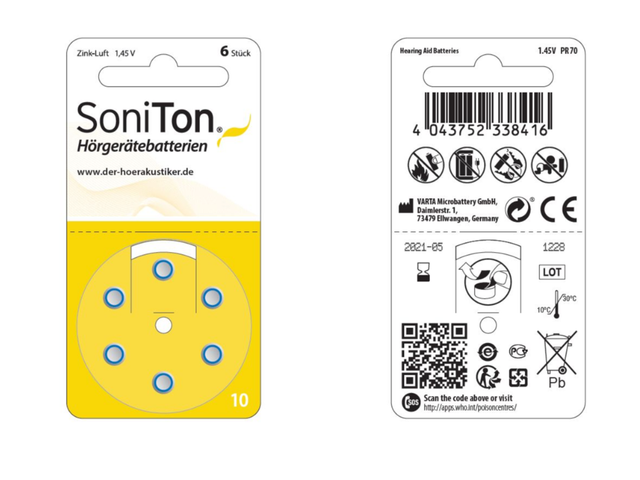 60stk.  10er SoniTon Hörgeräte-Batterien