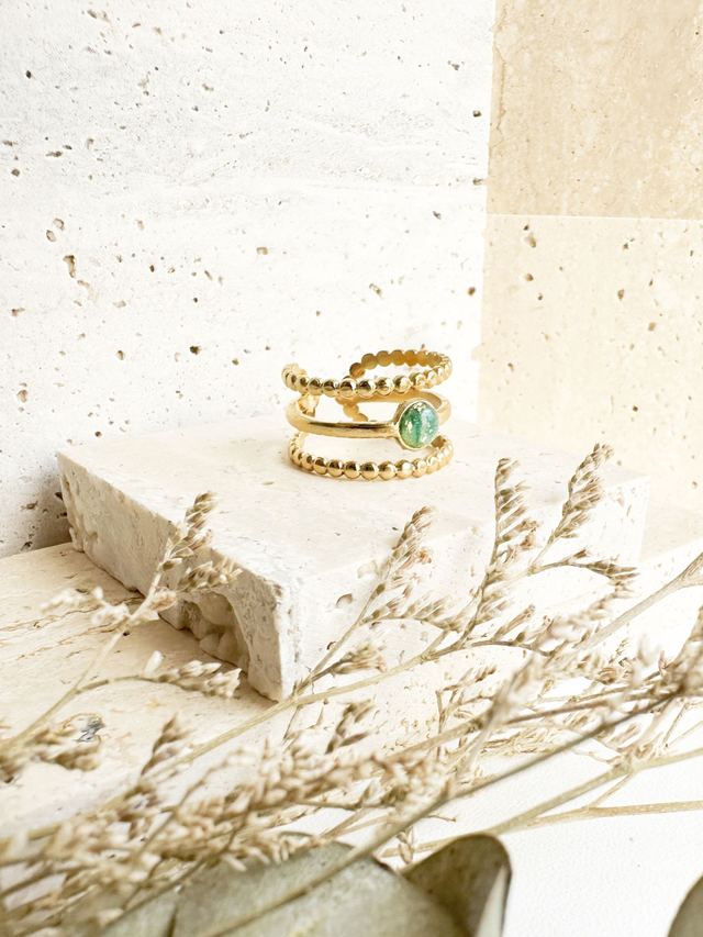 Bague multirang Sally| Vert et or