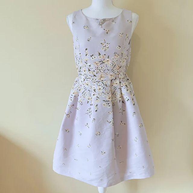 Axes Femme Light Violet Mini Dress with Tiny Flower Pattern