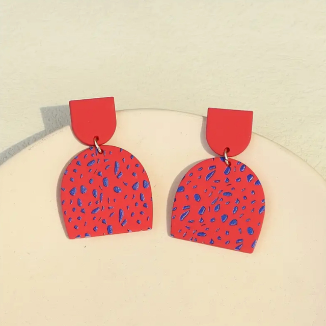 Red terrazzo-style arch earrings