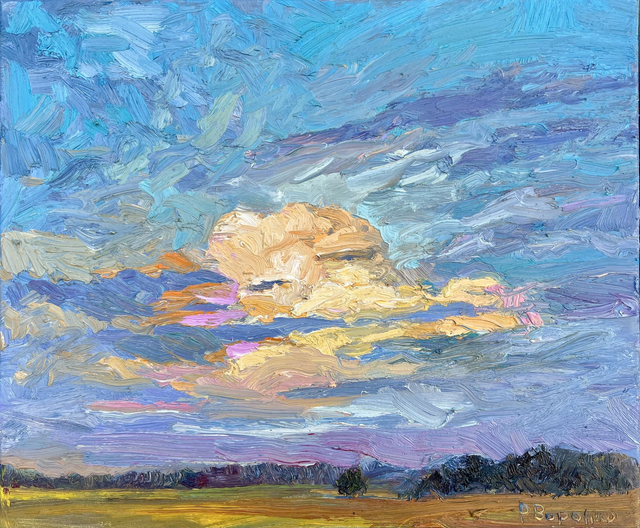 „Echoes of Spring: A Symphony in Blue“ – Öl auf Leinwand, 50 × 60 cm, 2024 | Frühlings-Echo: Eine Symphonie in Blau