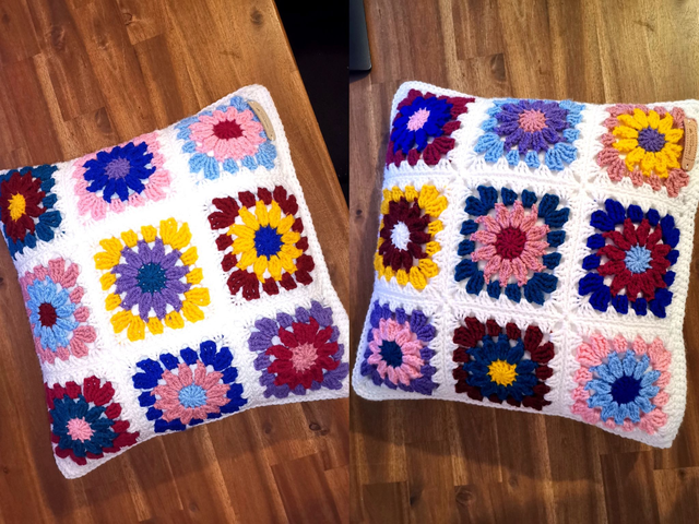 Kissenbezug Grannysquare, gehäkelt, Kissen, bunt, Blumen, Deko, patchwork, cushion, handmade Unikat - Einzelstück