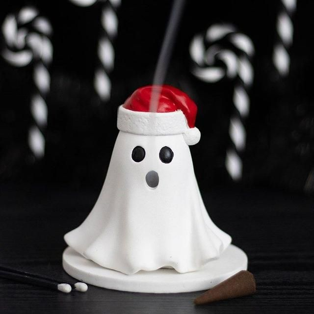 Ghost With Santa Hat Tealight And Incense Cone Holder